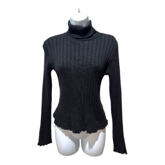 Caslon Sweaters - Caslon Black Ribbed Turtleneck Waffle Hem Sweater Size MP